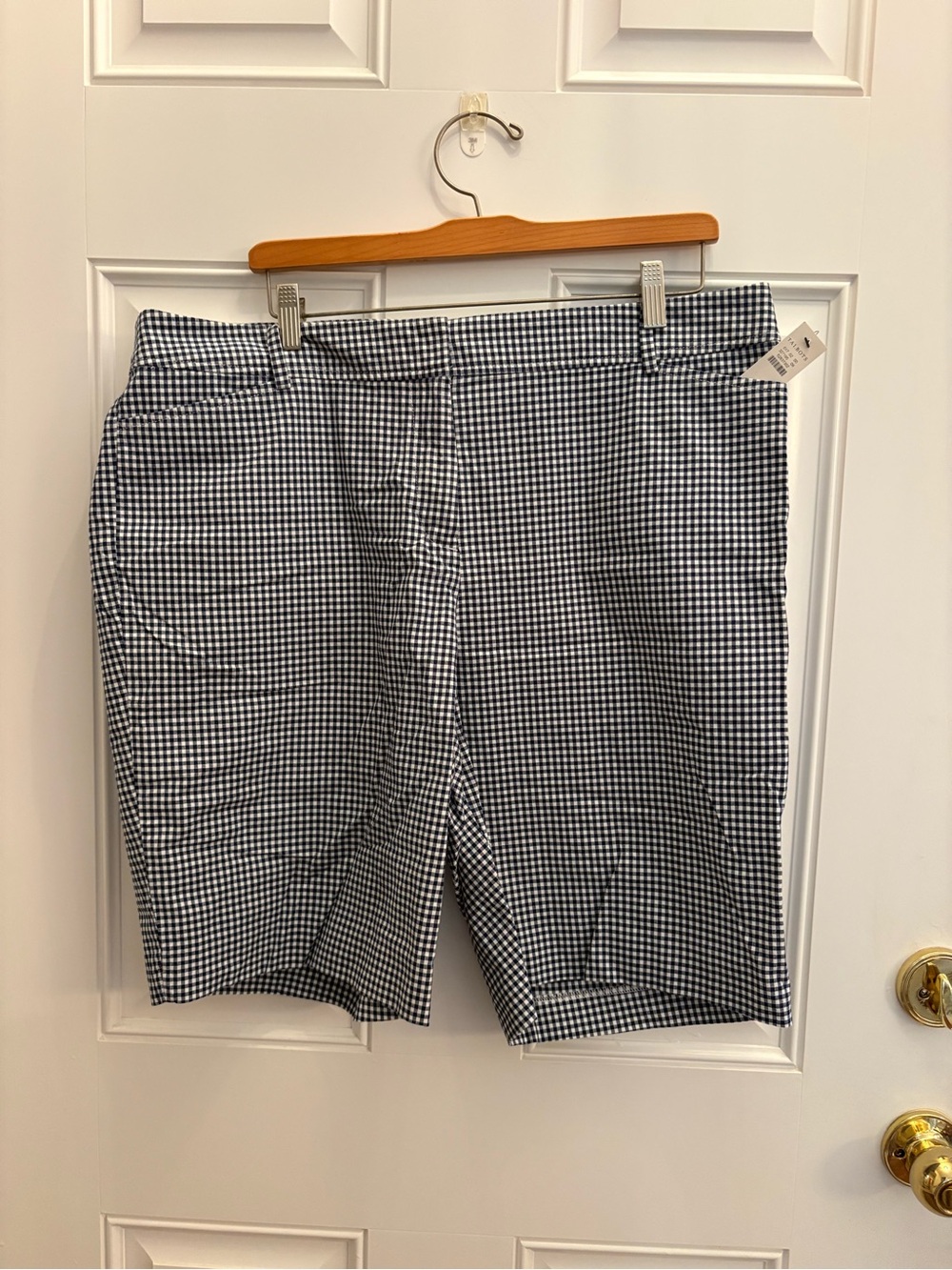 Talbots Navy and White Gingham Flat-Front Women’s Perfect 10.5” Shorts